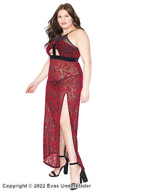 Nachtkleid, durchsichtiges Netz, hoher Schlitz, ausgeschnitten, Samt, Plus Size